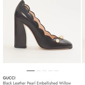 Gucci black leather pearl embellished pumps with scallop detail!
